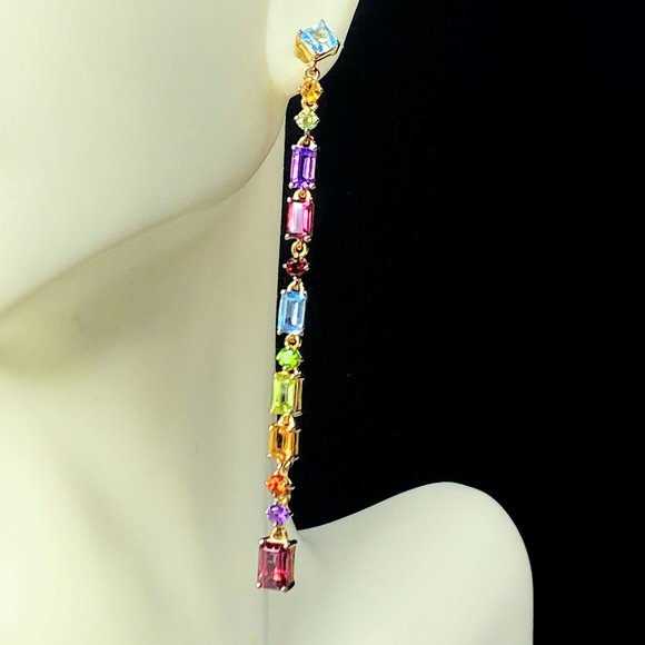 Multi Gemstones Rainbow Drop 11.75ctw Gold on sterling...